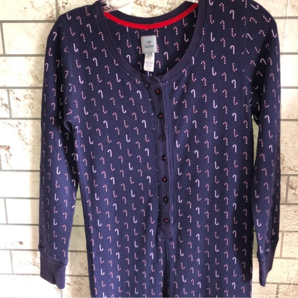 Jane and Bleecker thermal navy candy cane pajama onesie XS holiday Christmas‎ - Picture 3 of 10